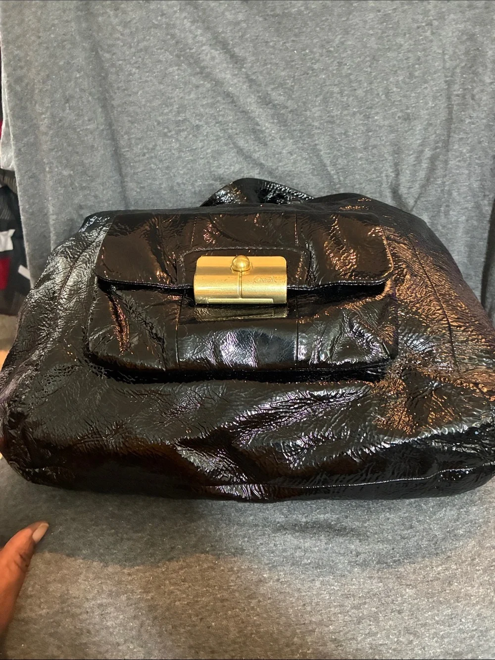 Coach Black Patent Hobo Bag with Gold Hardware